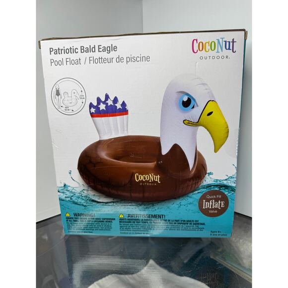 48"x37" Patriotic Bald Eagle Pool Float by CocoNut Outdoor Quick Fill Inflate - Picture 2 of 4